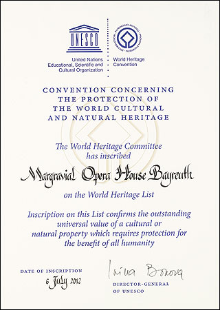 Certificate "UNESCO World Heritage List"